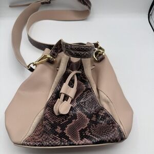 Alessandro Mari Bucket Bag Womens Pink Brown Snakeskin Leather Made Italy Purse